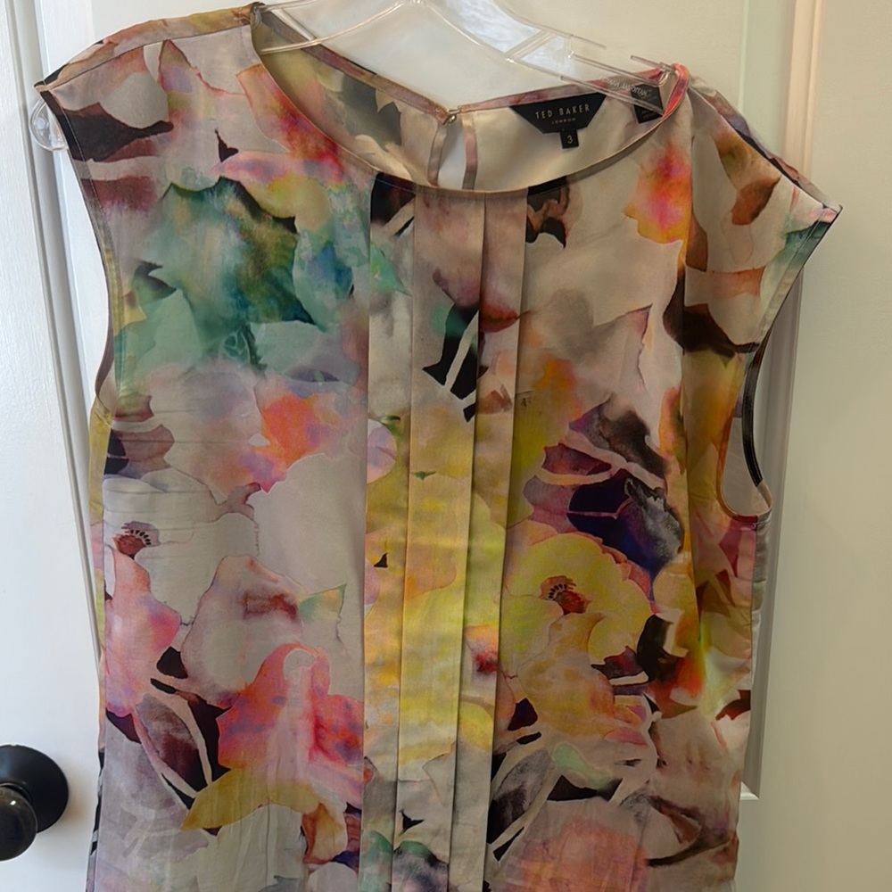 Ted Baker Pink and Green Graphic Blouse with Peter Pan Collar